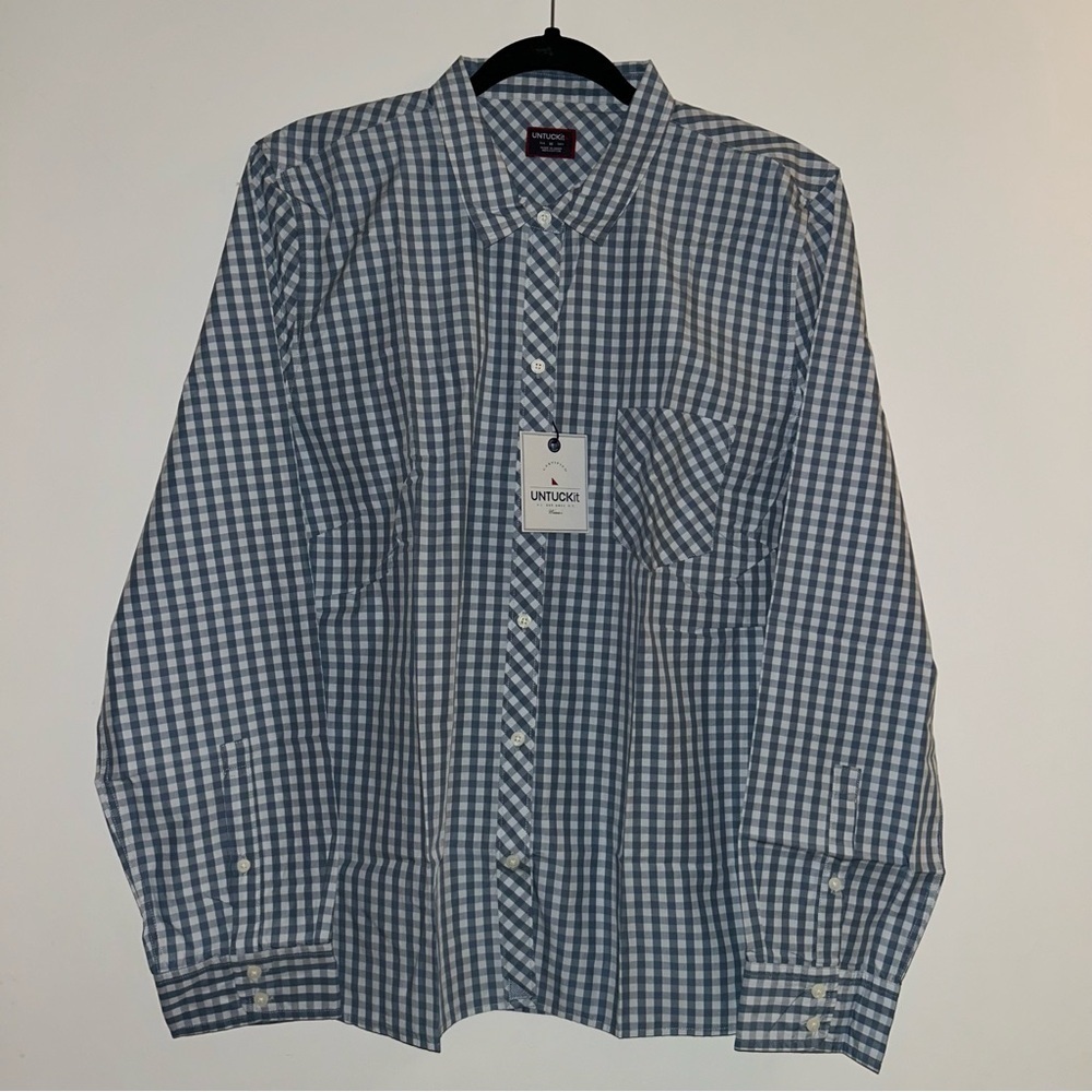 UNTUCKit Crispo Women’s Blue Checkered Long Sleeve Button Down Shirt Size 16 NWT